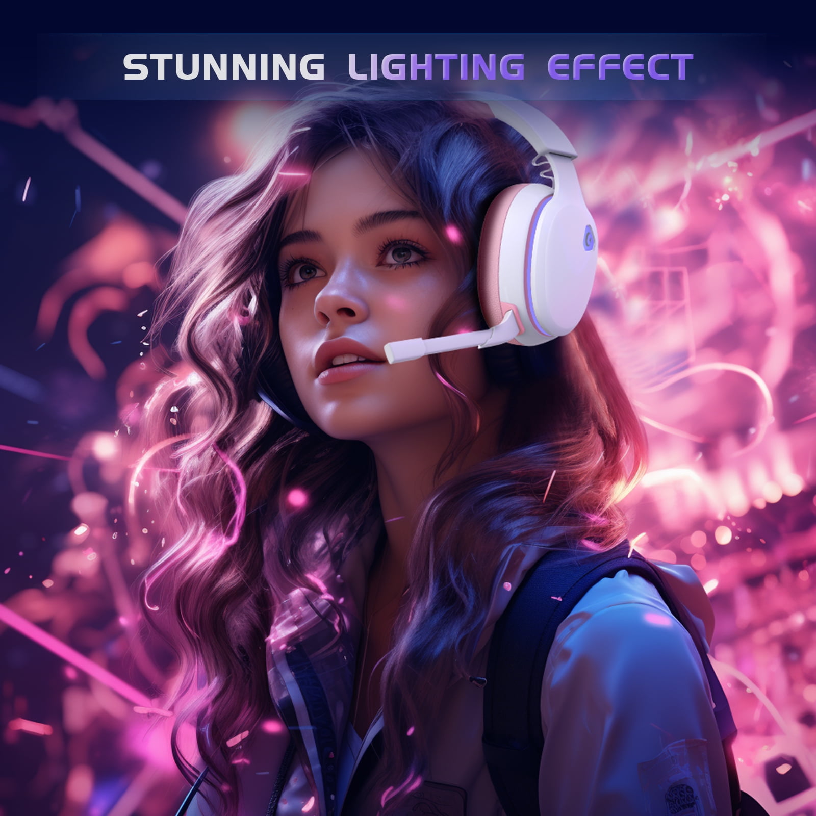 FFN Wireless Gaming Headset for PS5, PC, Switch, Mac with Bluetooth 5.2, 2.4GHz USB Gaming Headphones with Detachable Noise Canceling Mic,Stereo Sound,3.5mm Wired Mode for Xbox Series,Pink - Image 5