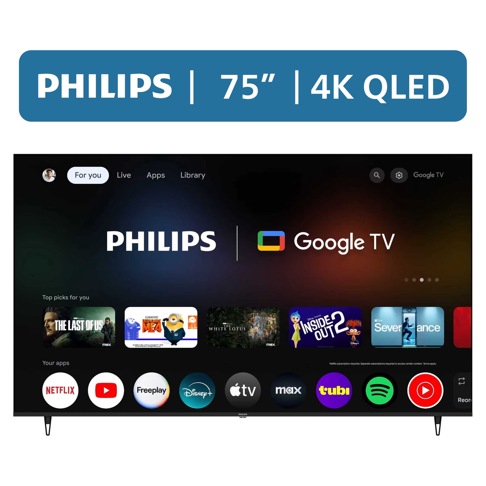 Philips 75″ Class QLED 4K UHD (2160p) Google Smart TV (75PQL7456/F7)